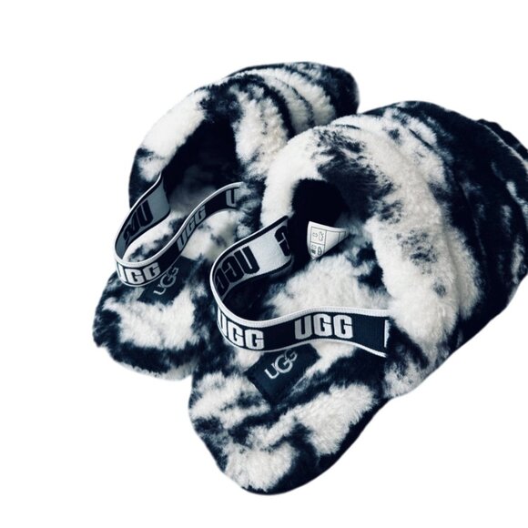 Ugg Womens Fluff Yeah Slide Slippers Black & White Tie-Dye Size 5 - Picture 7 of 10